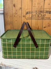 Load image into Gallery viewer, Green Metal Picnic Basket w/ Lid

