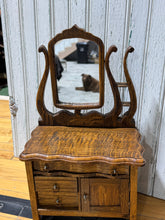 Load image into Gallery viewer, Tiger Oak Washstand with Swivel Mirror and double Harp | Salesman Sample or Play size
