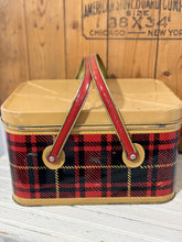 Load image into Gallery viewer, Tartan Plaid Metal Picnic Basket | Vintage
