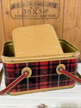 Load image into Gallery viewer, Tartan Plaid Metal Picnic Basket | Vintage
