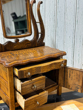 Load image into Gallery viewer, Tiger Oak Washstand with Swivel Mirror and double Harp | Salesman Sample or Play size
