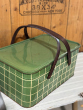 Load image into Gallery viewer, Green Metal Picnic Basket w/ Lid

