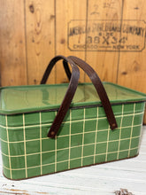 Load image into Gallery viewer, Green Metal Picnic Basket w/ Lid
