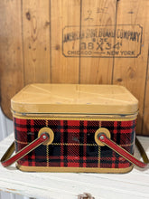 Load image into Gallery viewer, Tartan Plaid Metal Picnic Basket | Vintage
