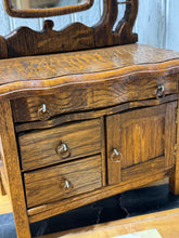 Load image into Gallery viewer, Tiger Oak Washstand with Swivel Mirror and double Harp | Salesman Sample or Play size
