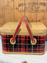 Load image into Gallery viewer, Tartan Plaid Metal Picnic Basket | Vintage
